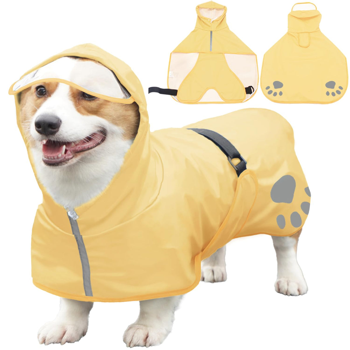 Dog Raincoat Hooded Slicker Poncho (Medium / Light Yellow)