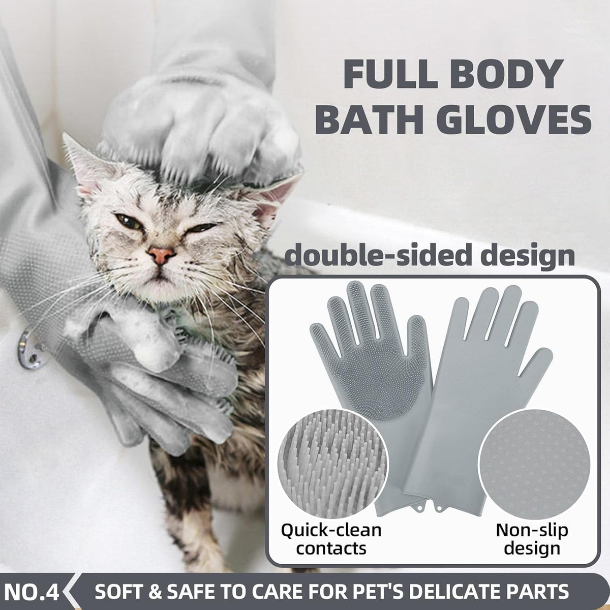 6-in-1 Grey Pet Grooming Kit: Hair Brush, Towel, Washing Gloves, Slicker Brush, and Shampoo Scrubber for Dogs and Cats (6-Bath-Grey)
