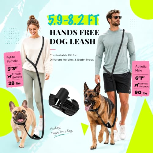 Hands Free Dog Leash (5.9-8.2 FT Black)