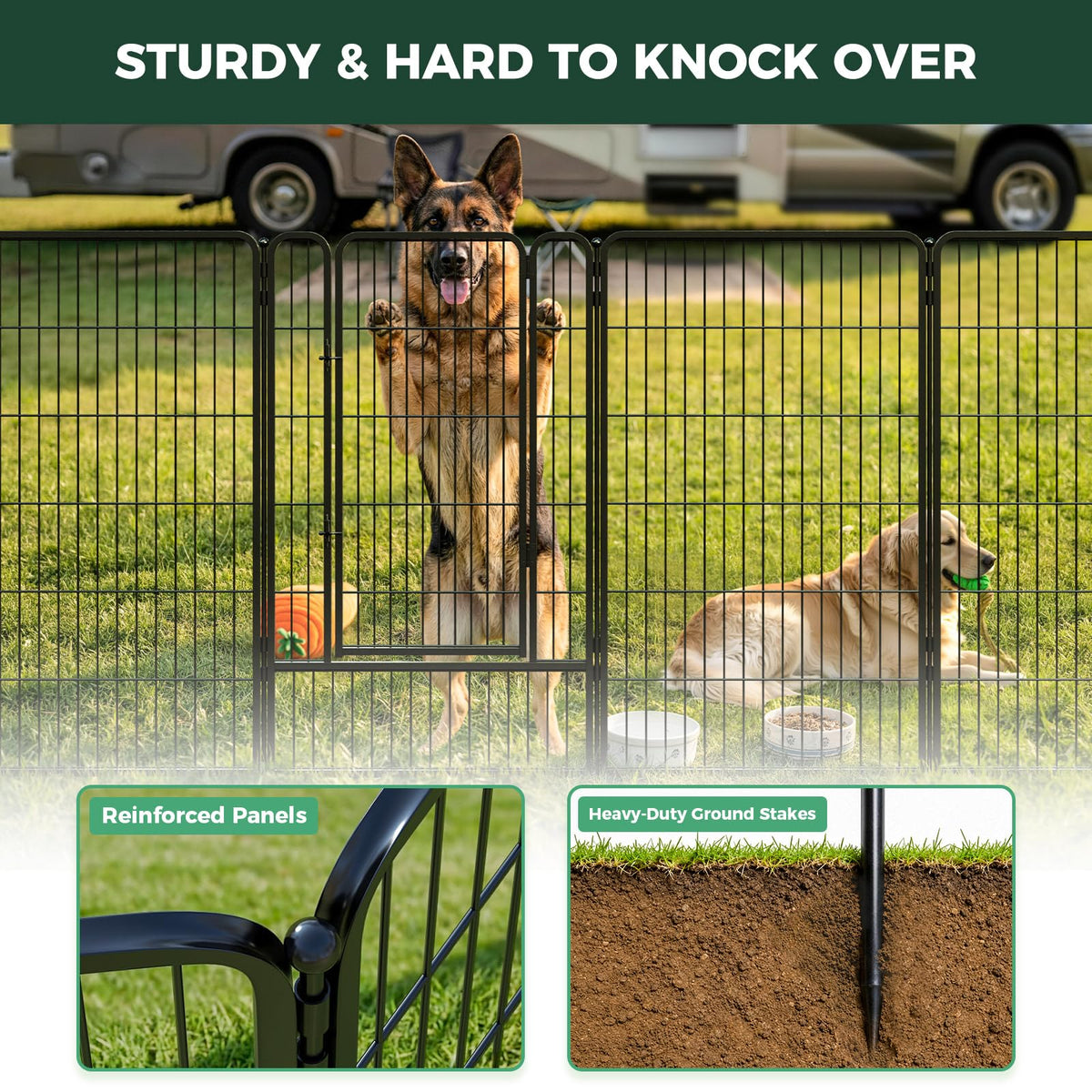Rollick Dog Playpen with RV Step Grid for RV Camping (Black / 45"H)
