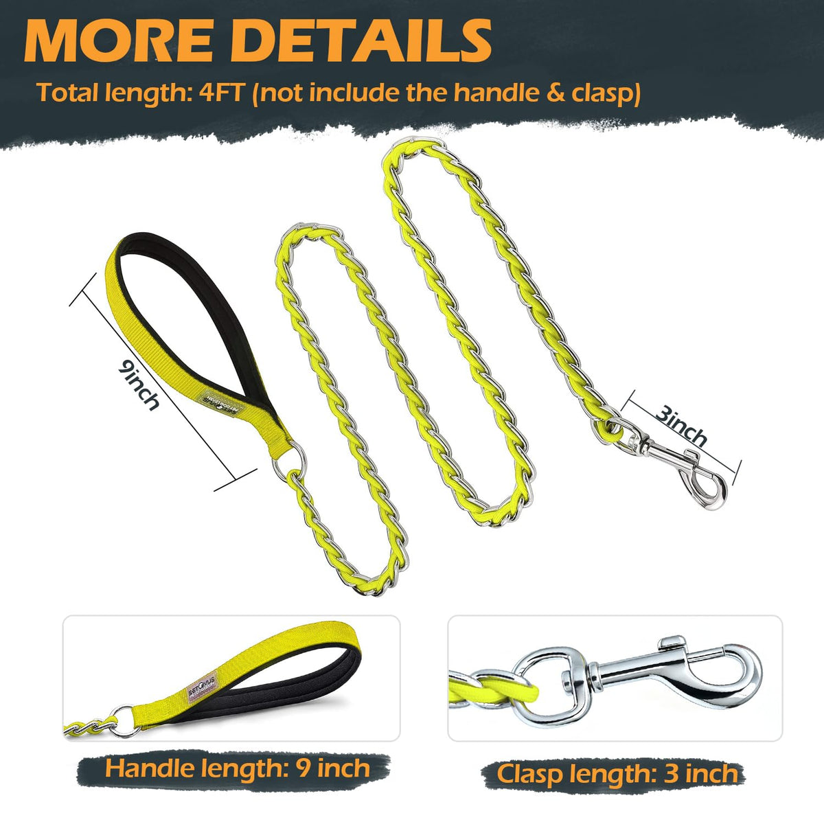 Chain Dog Leash (Yellow / 4FT(30-80lb))