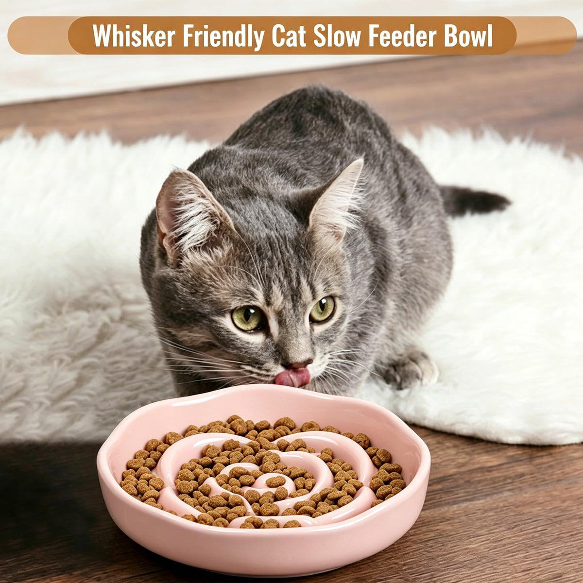 Slow Feeder Cat Bowl Set of 2 (Pink)
