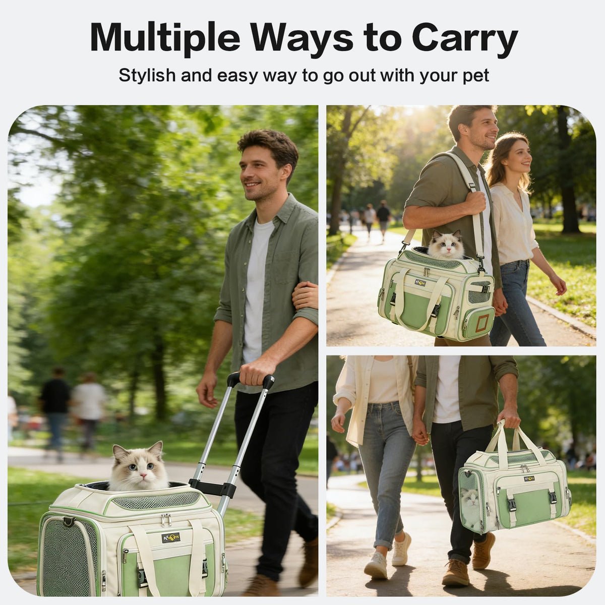 Pet Carrier with Wheels for Small Dog and Cat (grayish black)