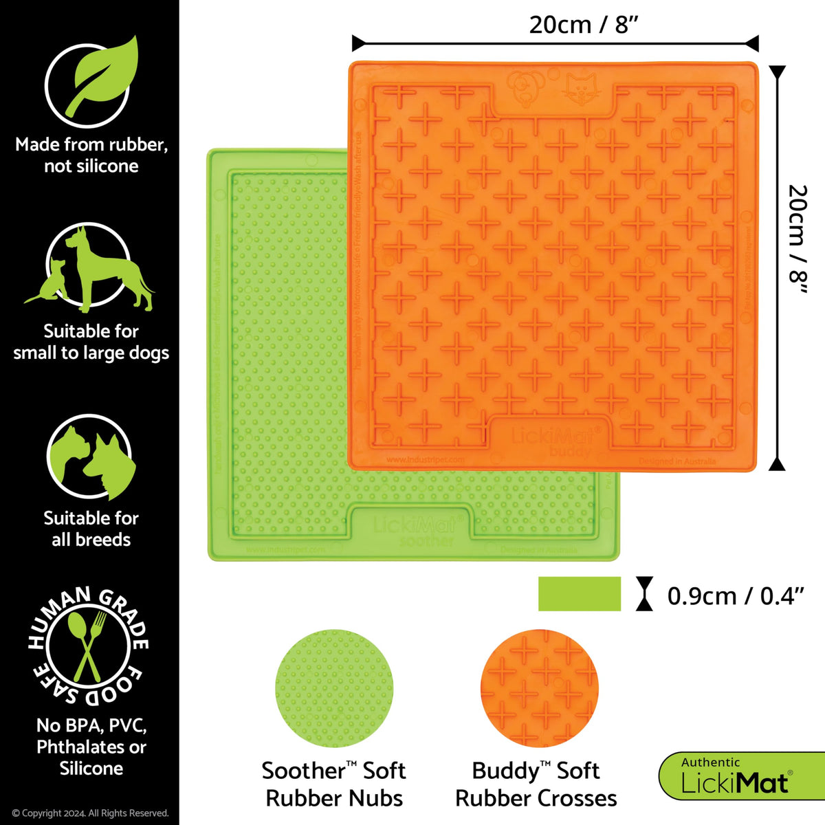 8"X8" Pack of 2 Slow Feeder for Dogs Boredom & Anxiety Reducer for Food Treats Yogurt Peanut Butter Fun Alternative to a Slow Feed Dog Bowl Classic Dog Buddy & Soother (Green & Orange)