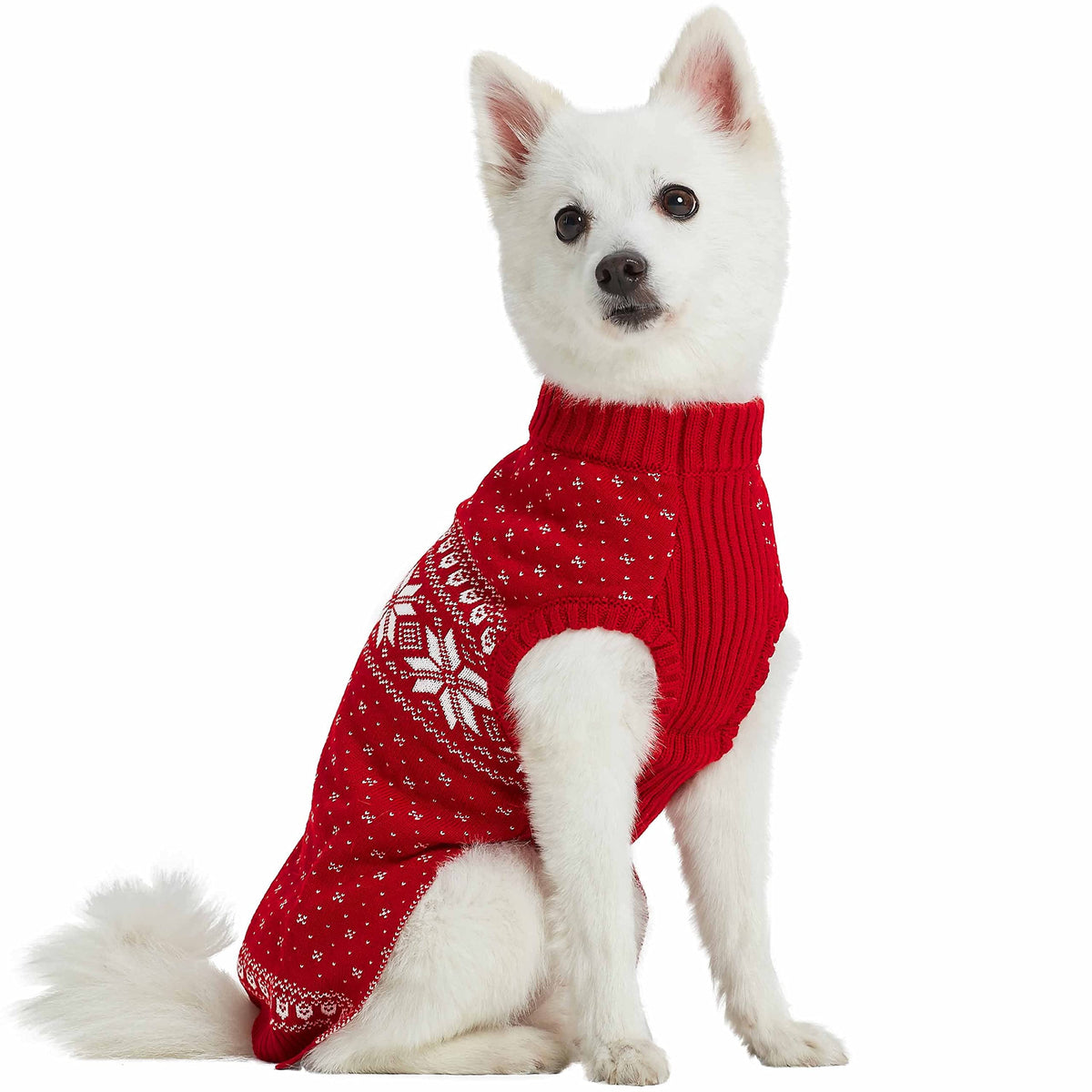Christmas Snowflakes Holiday Festive Pullover Dog Sweater (20 inch (Pack of 1) / B Design: Dog - True Red)