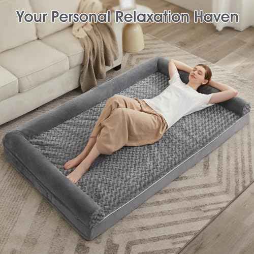 Orthopedic Washable Human Dog Bed for Adult & Dog Cozy Sleep (61"l x 43"w x 7"th / Grey)