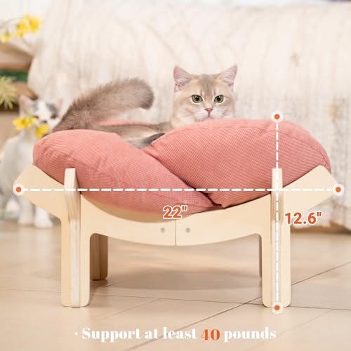 Elevated Cat Bed for Indoor Cats Couch Sofa Flower (Pink)