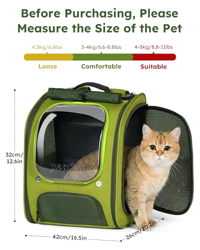 Cat Backpack Carrier (Green-on-Green Color Blocking / 12.6"L x 10.2"W x 16.5"H)
