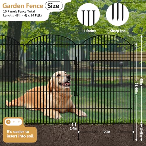 10 Panels Decorative Garden Fence with Lock (48in(H) X 24ft(L))
