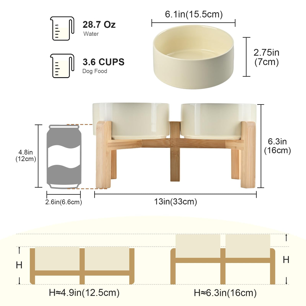 Elevated Dog Bowls Ceramic (6.1 in - 3.6 cups / Beige)