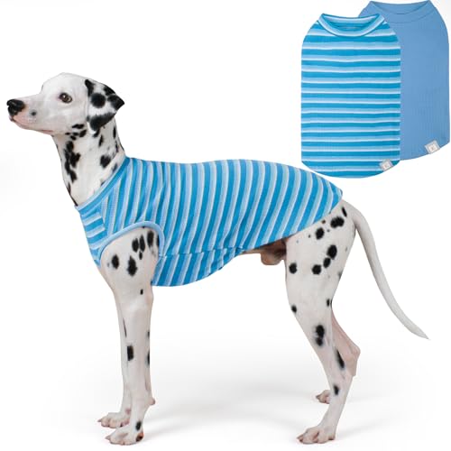 2Pack Waffle Dog Shirt for Large Dogs Striped Dog Sweater Tank Top (XXX-Large (55-75lbs) / 2Pack(Blue+Striped))