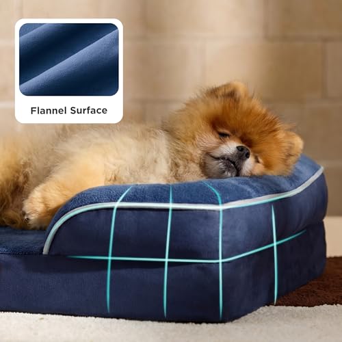 Orthopedic Dog Beds for Small Dogs (Blue Navy / 24"l X 18"w X 6"th)