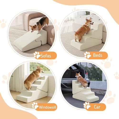 Dog Ramp for Bed (Beige / Standard 4 Step)