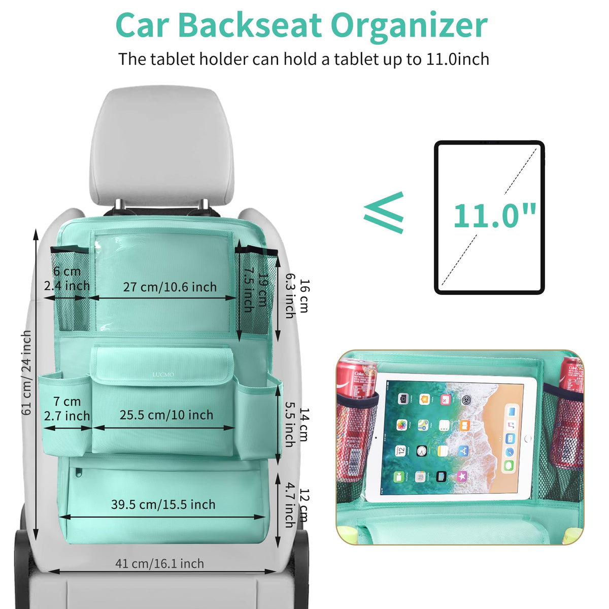 Car Backseat Organizer with Touch Screen Tablet Holder (Light Blue / 1 Pack)