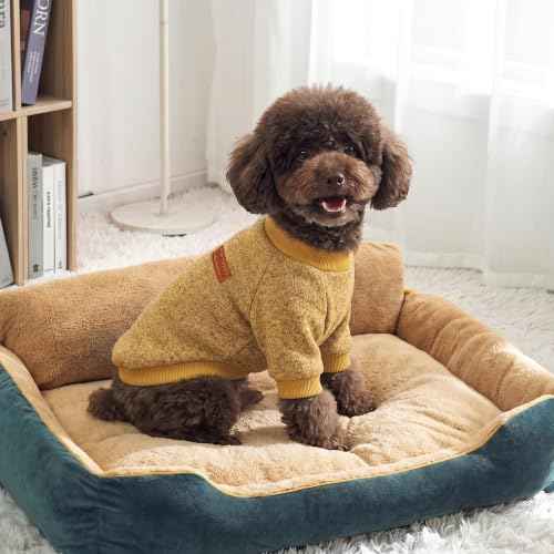 3 Pack Dog Sweaters for Small Dogs Girl Boy Winter Fleece Clothes Warm Soft Dog Sweatshirt Outfit for Dogs Cats Pet Apparel (Brown+Yellow+Orange / L (Back: 15.7", Chest: 19.6", 14-18 lbs))