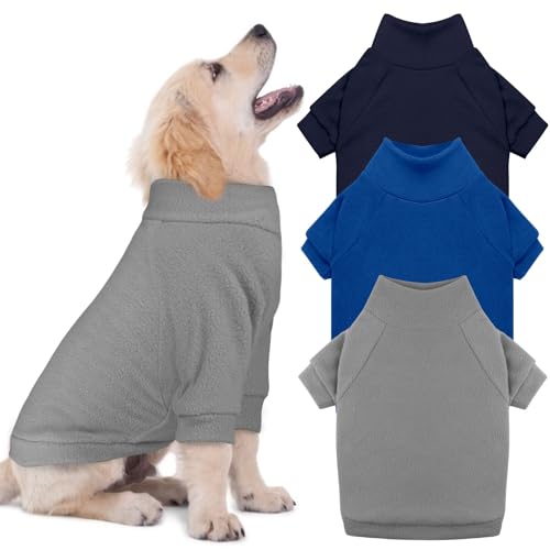 3 Pack Dog Sweater Fleece Pet Clothes Turtleneck Soft Warm Sweatshirt Dog Sweaters for Small Dogs Sweaters for Medium Dogs Boy Girl Pet (S/M / Gray Royal Blue Navy)