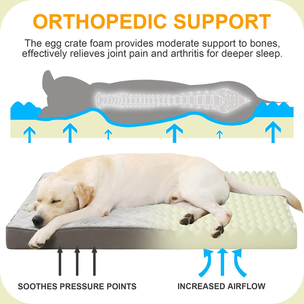 Orthopedic Dog Bed for Extra Large Dogs with Waterproof (Light Grey / 47.0"L x 29.0"W x 4.0"Th)