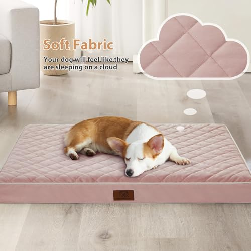 Orthopedic Waterproof XL Dog Bed for Crate Cozy Sleep (Pink / 41"L x 27"W x 4"Th)