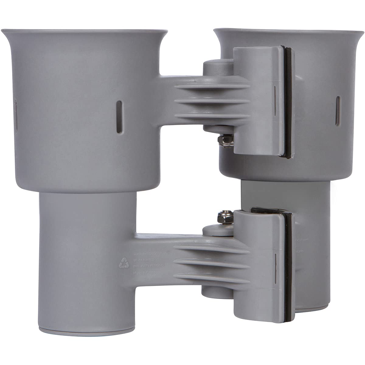 Gray), Patented Clamp On Boat Cup Holder |Multifunction Dual Drink Caddy for Fishing Poles, Tools, Net, Gaff |Portable Storage for Boating, Beach, Umbrellas, Golf Carts, Strollers (Gray / Standard Spring)