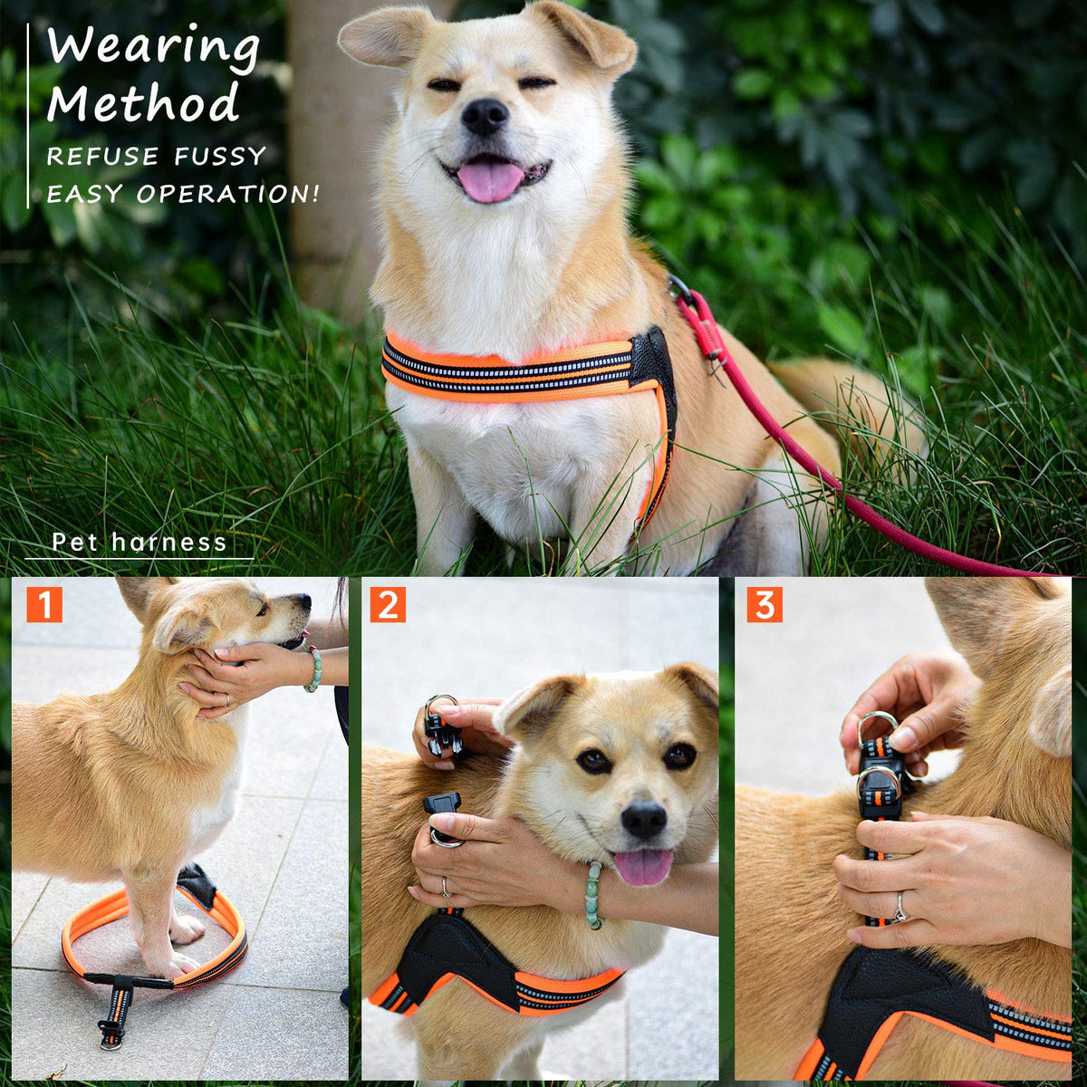 Dog Harness No Pull Ultra Soft Breathable Padded Pet Harness 2 Adjustable Botton (Black / M)