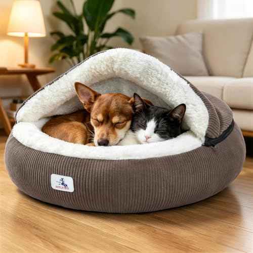 Calming Cozy Dog Cave Cover Bed (Brown)