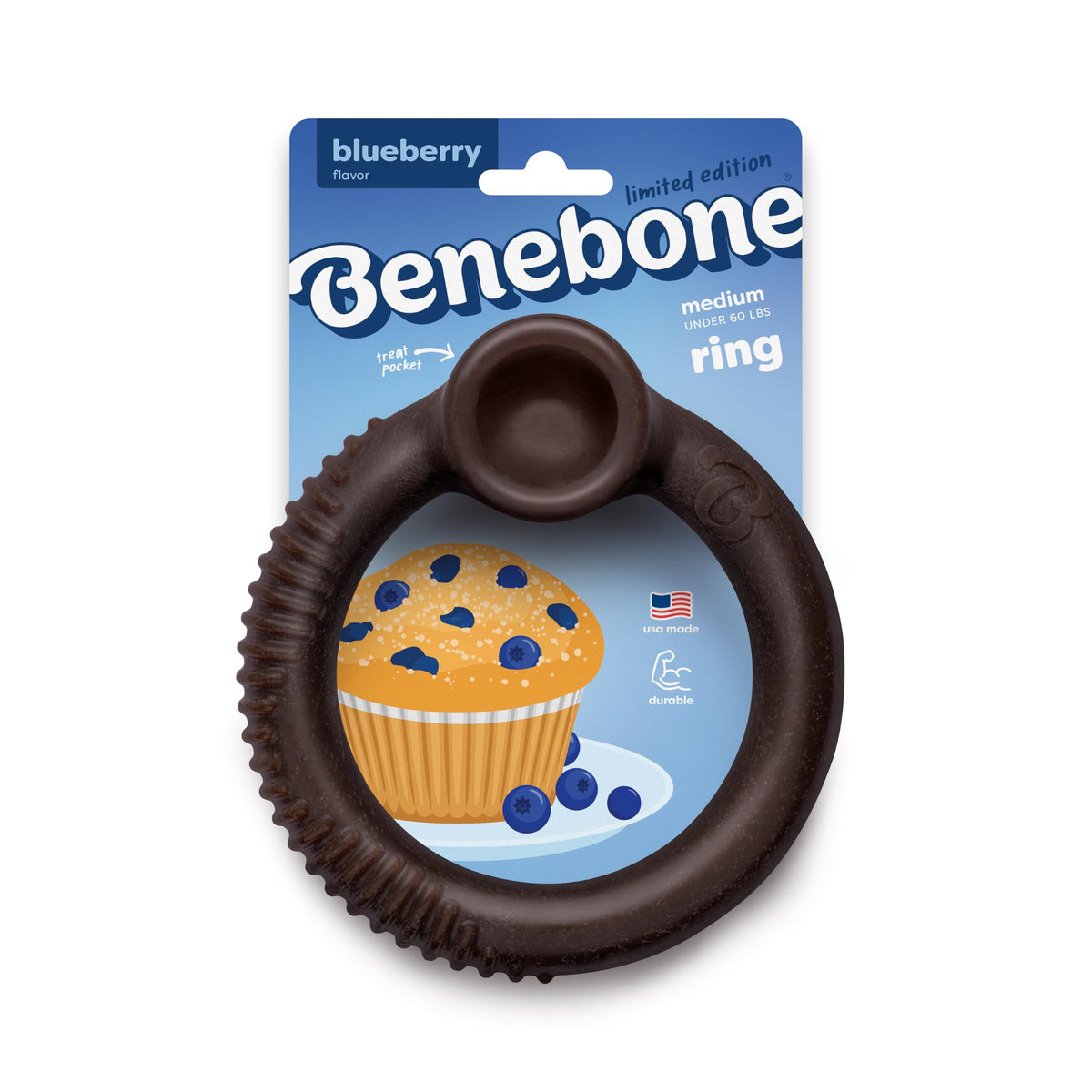 Ring Dog Chew Toy for Aggressive Chewers (REAL Blueberry / Medium)