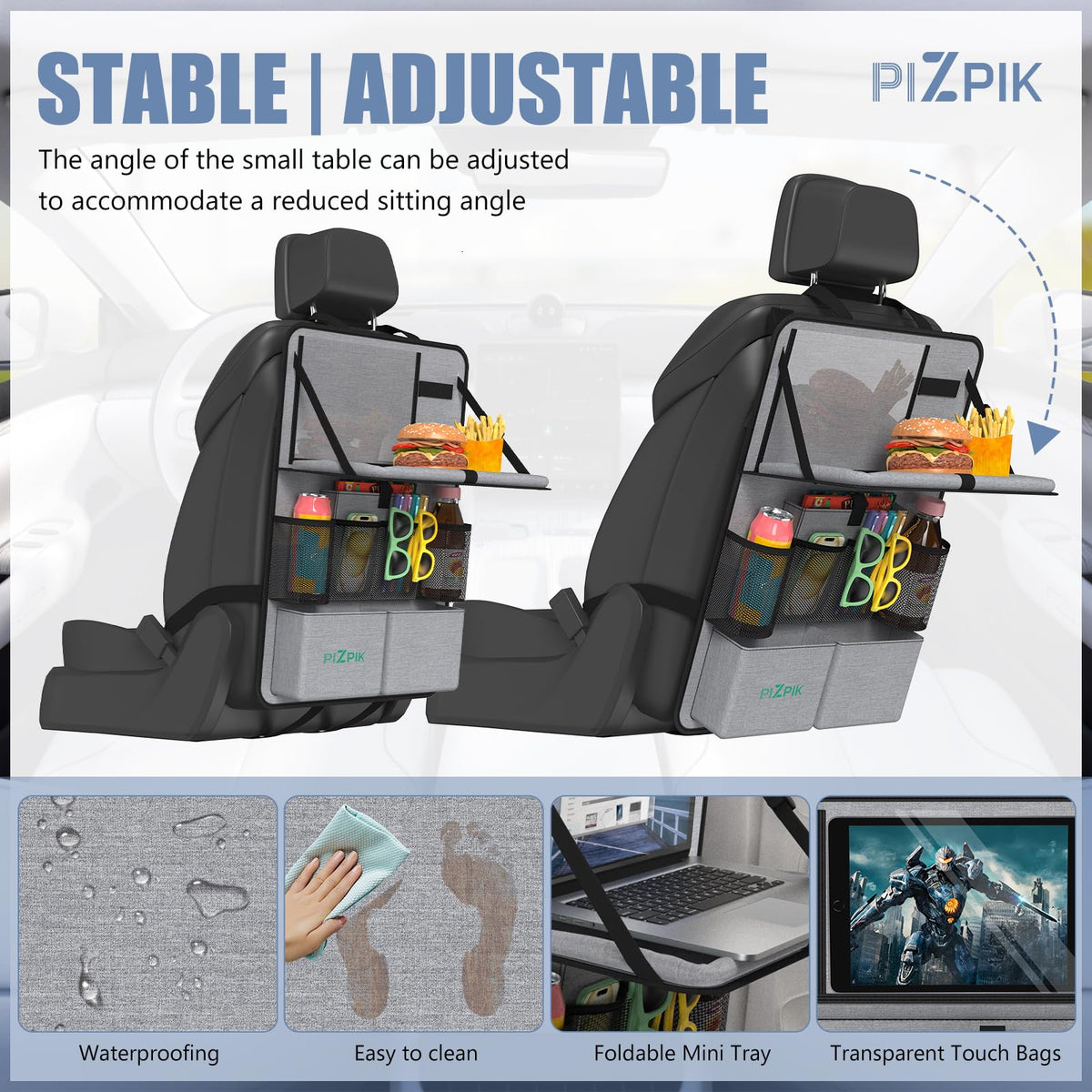 Car Backseat Organizer with Tablet Holder (Gray / 2pack)