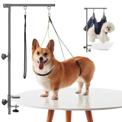 Home Dog Grooming Table Arm with Hammock 35" Height Adjustable Dog Grooming Arm with Clamp No (Silver / Small/Medium)
