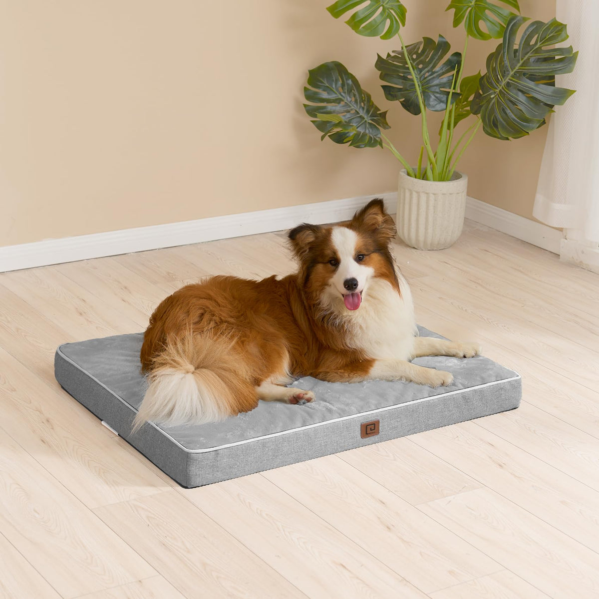Large Washable Dog Crate Bed with Memory Foam (Grey / 35*23*3 Inches)