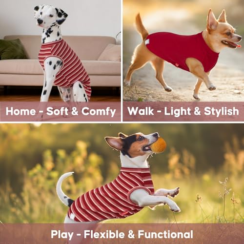 2Pack Waffle Dog Shirt for Medium Large Dogs Striped Dog Sweater (XX-Large (28-50lbs) / 2Pack(Red+Striped))