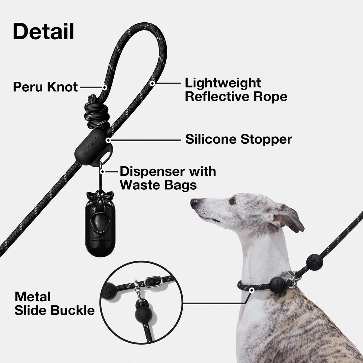 Hands Free Reflective Dog Leash (Bow Black)