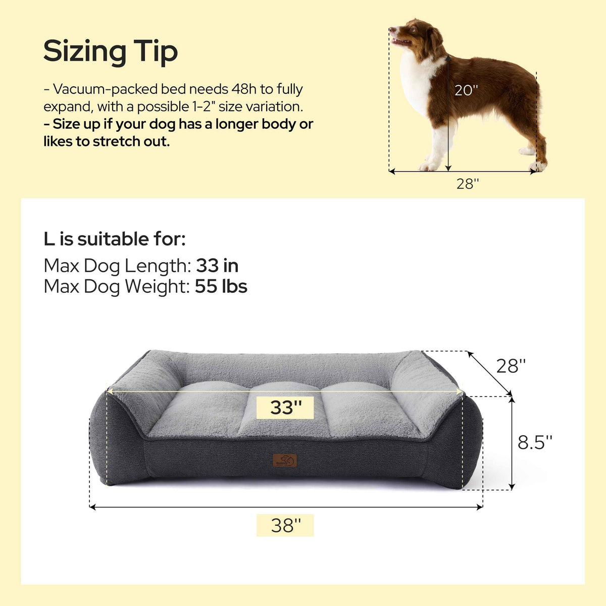 SupportMax® Self Warming Orthopedic Dog Beds Large Sized Dog (Self Warming Brown / 38"l X 28"w X 8.5"th)