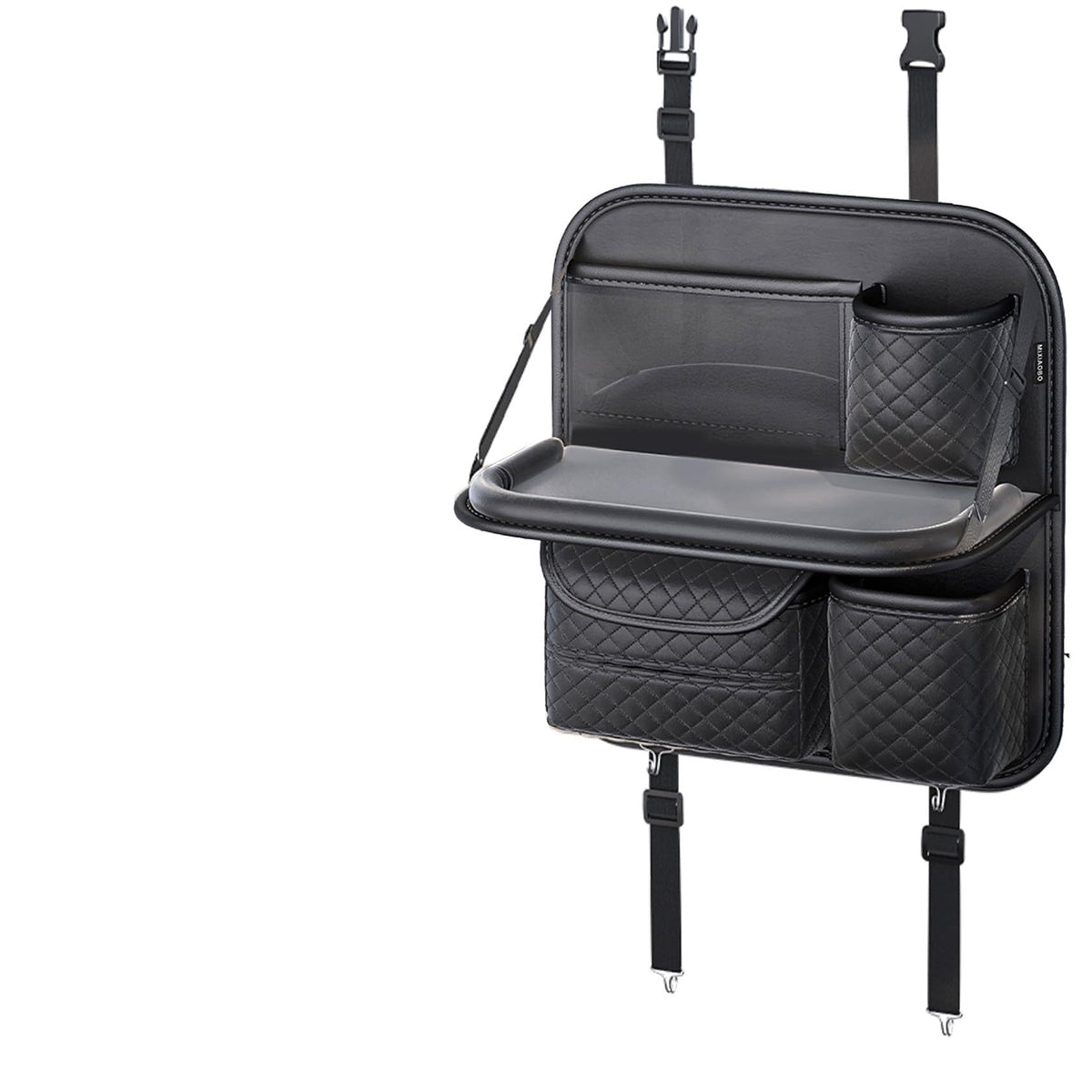 PU Leather Backseat Car Organizer with Foldable Tray & Tablet Holder Black (black)