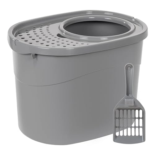 Large Cat Litter Box with High Sides (Grey / Top Entry)