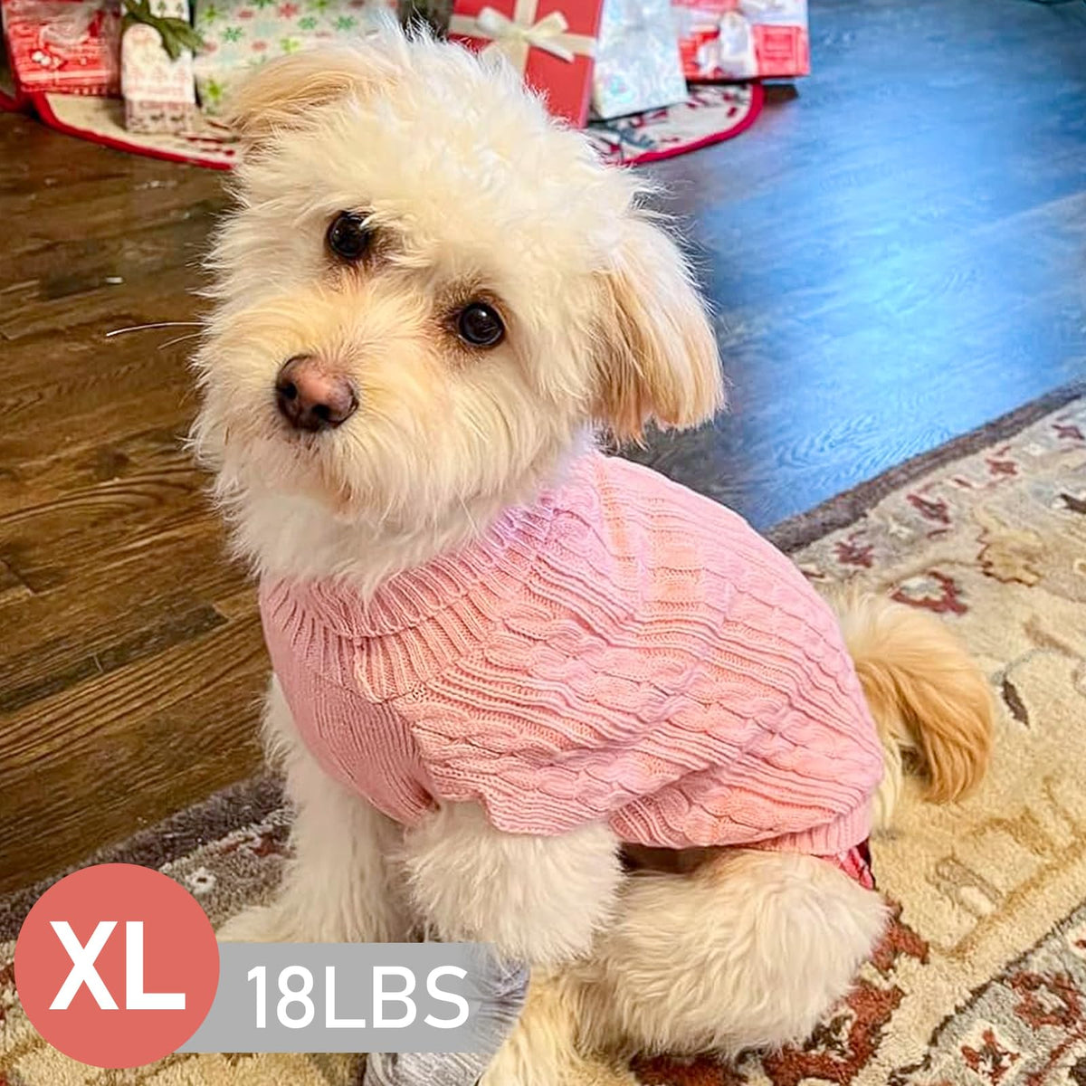 Dog Sweater for Small Medium Dogs Turtleneck Thick Knit Pullover (X-Large (19-27lbs) / 5# Pink)