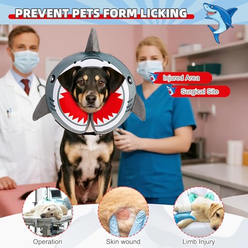 Inflatable Dog Cone Collar Alternative After Surgery (Grey Shark / L (Neck:16-18in))