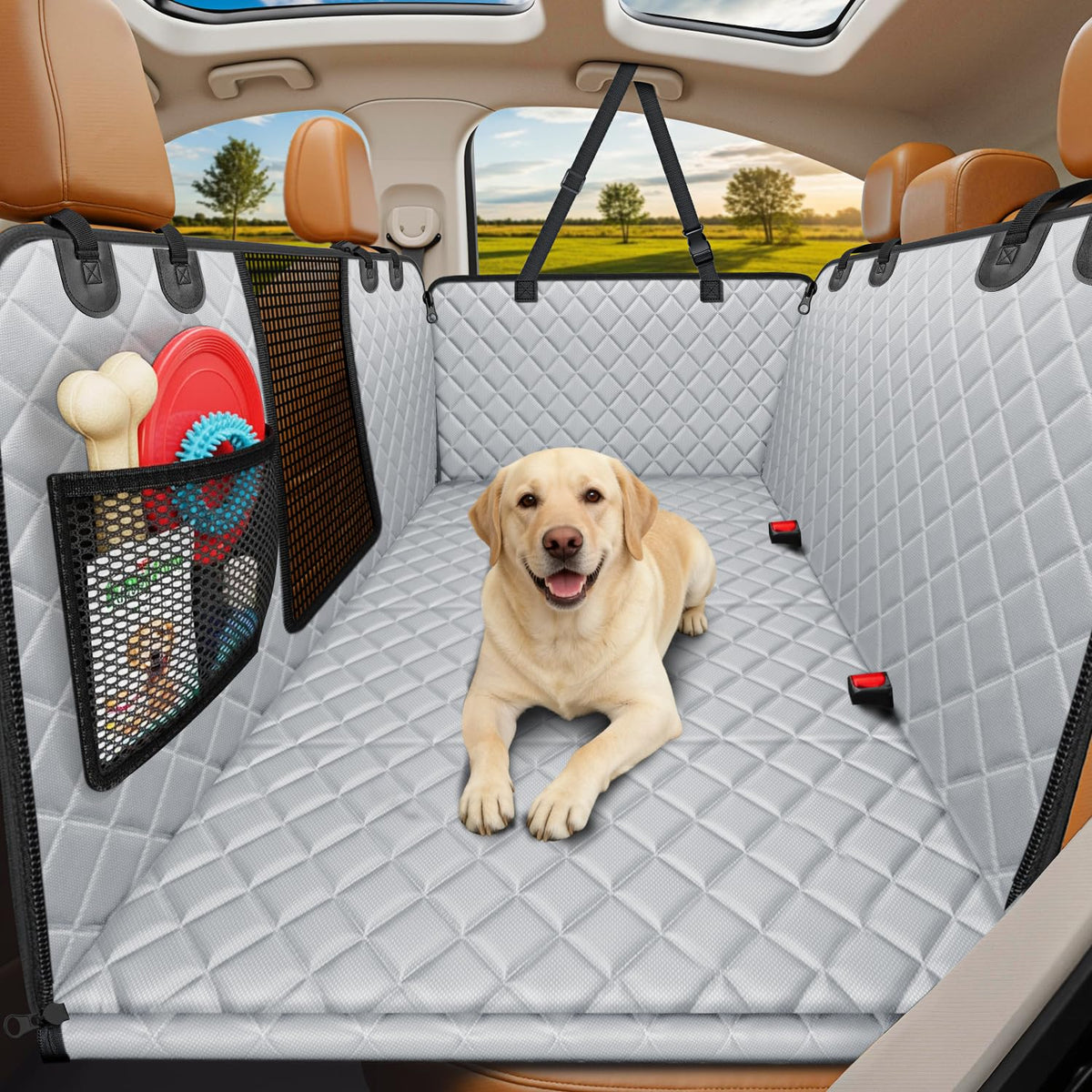 Hard Bottom Dog Car Seat Cover (Light Gray / Medium - for Most Sedans & SUVs)