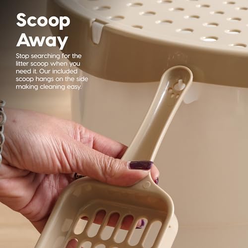 Top Entry Cat Litter Box (Oval / White w/ Scoop)