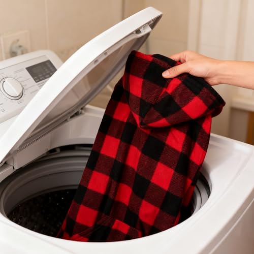 Fleece Dog Hoodie with Pouch (Large / Buffalo Check)