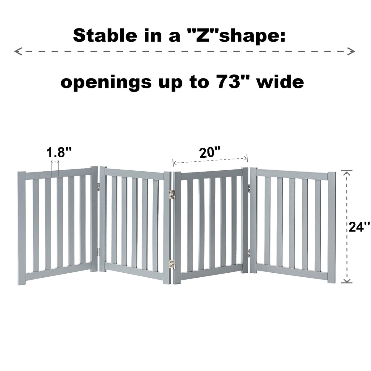 Wooden Free Standing Dog Gate 80" W x 24" H (Gray / 80"W x 24"H)
