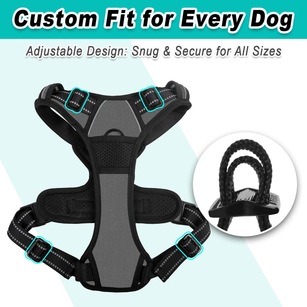 Dog Harness for Small Sized Dog No Pull 2 Leash Clips Dog Vest (Dark Grey / Small)