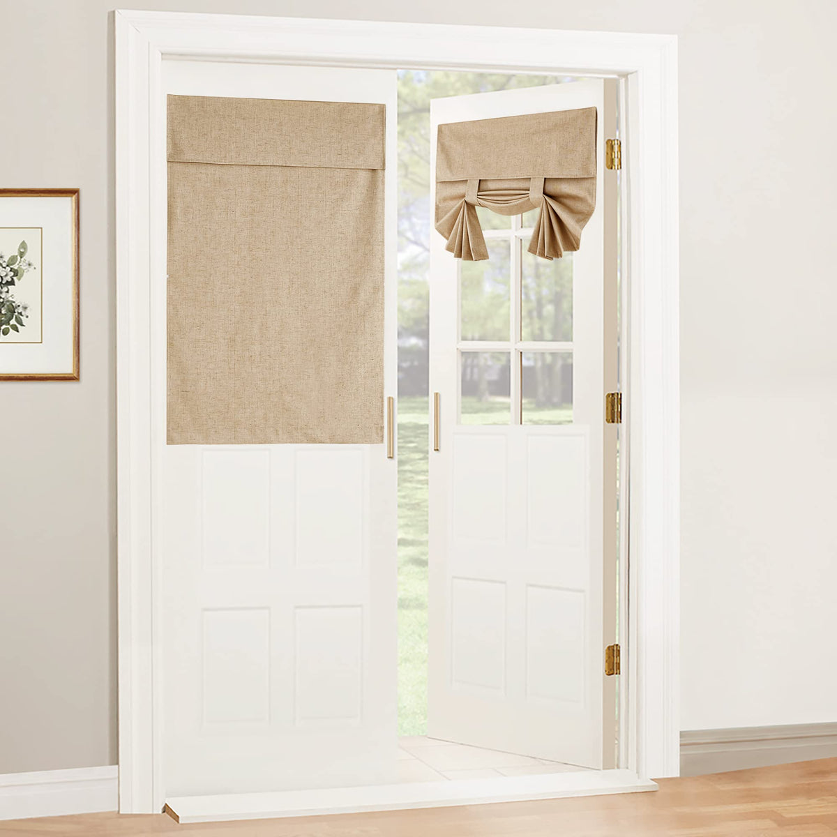 Natural Linen Textured French Door Window Curtains 100% Blackout (Camel / 26"W x 40"L (Pack of 1))