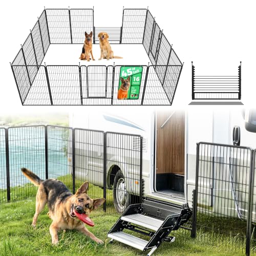 Rollick Dog Playpen with RV Step Grid for RV Camping (Black / 45"H)