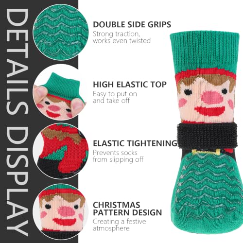Anti Slip Dog Socks to Prevent Licking Paws for Hot Pavement (Red & Green / Small)