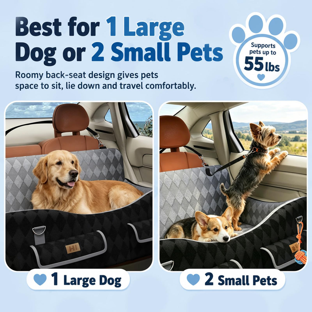 Dog Car Seat for Medium & Large Dogs Up to 55 lbs