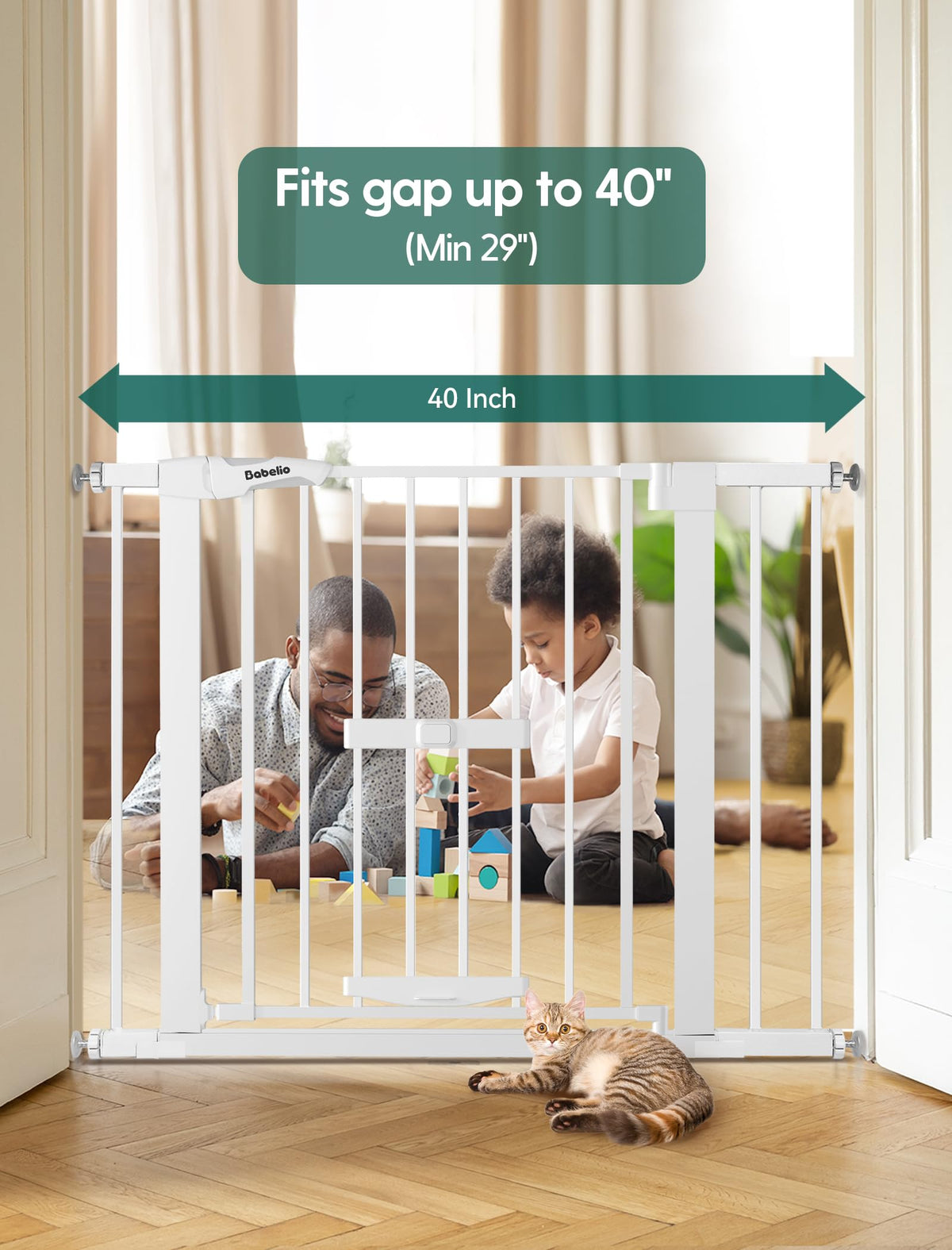 Dog Gate with Cat Door (White / 29-40" Wide, 30" Tall)
