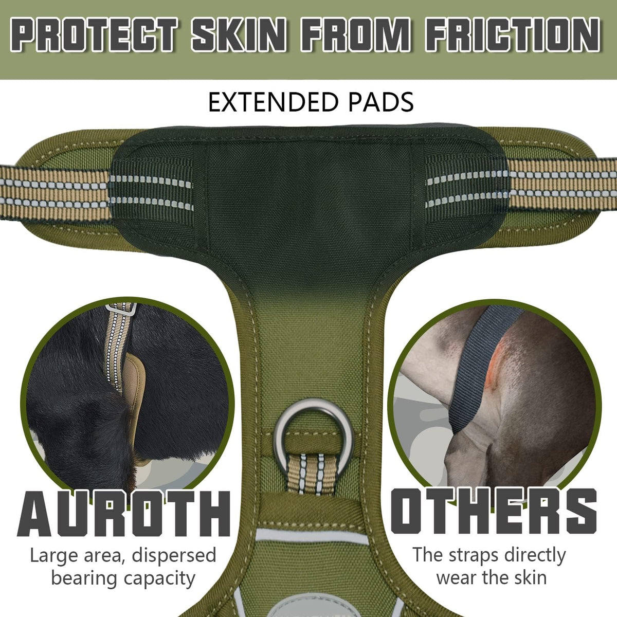 Tactical Dog Harness for Large Dogs (Green / XL(Neck:20-31",Chest:26-42"),75-135 lbs)