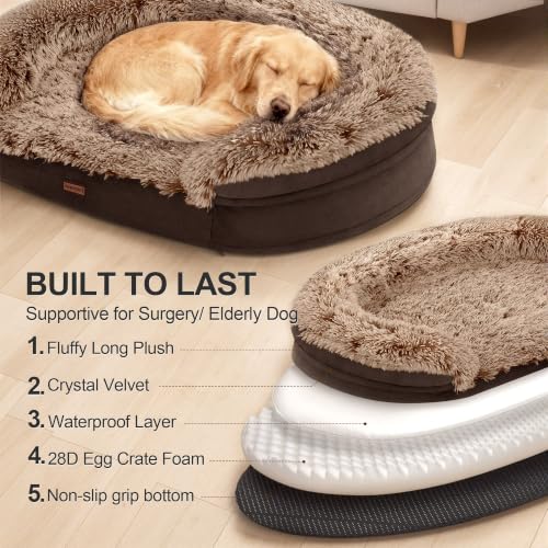 Fluffy Calming Jumbo Orthopedic Dog Beds for Extra Large Dogs (Brown / 48.0"Lx35.0"Wx7.6"H)