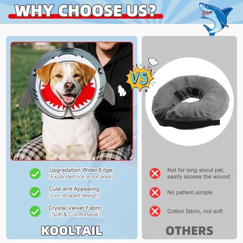 Inflatable Dog Cone Collar Alternative After Surgery (Grey Shark / M+ (Neck:13-15in))