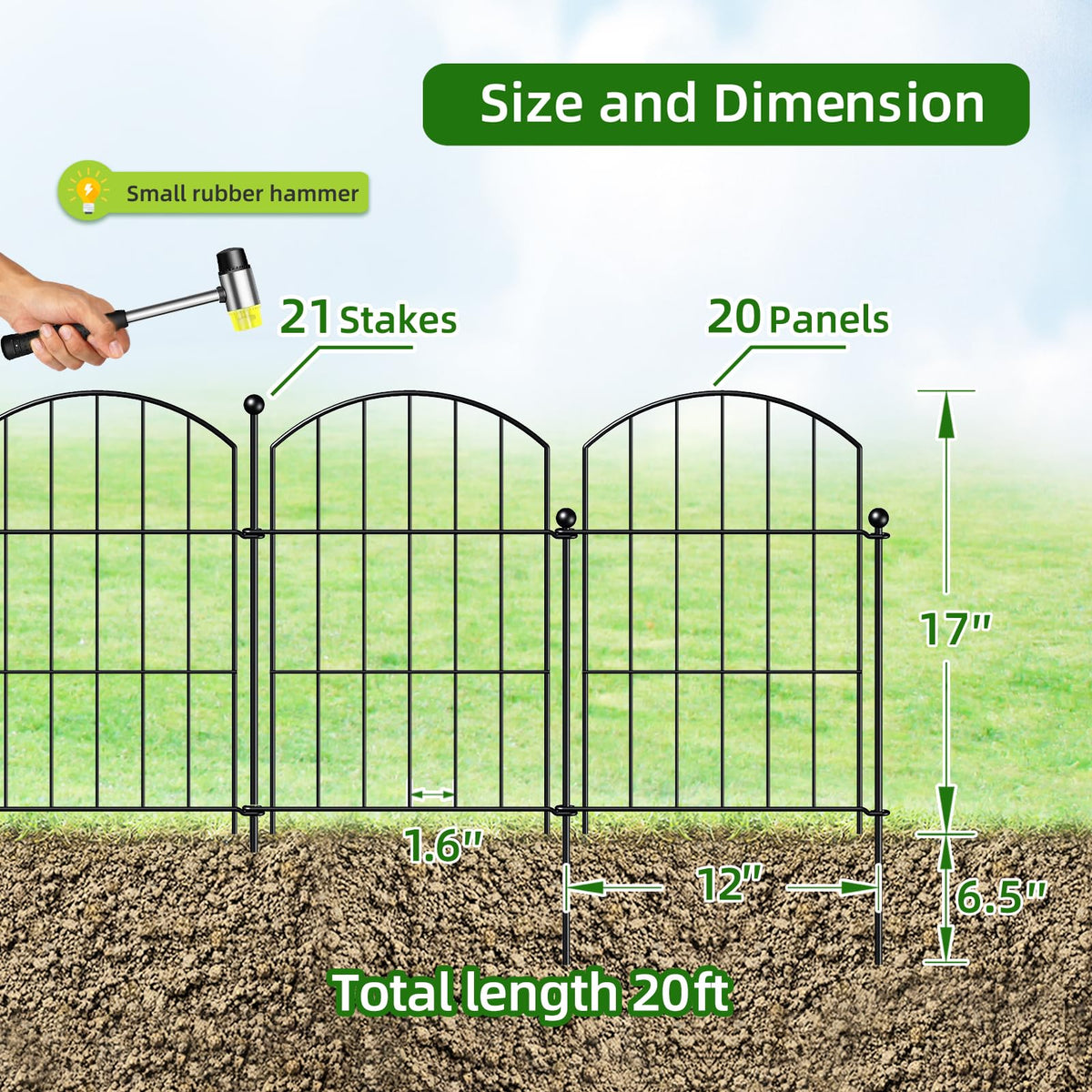 Metal Garden Fence 17 in x 20 ft (17"Hx20ft (20 panels))